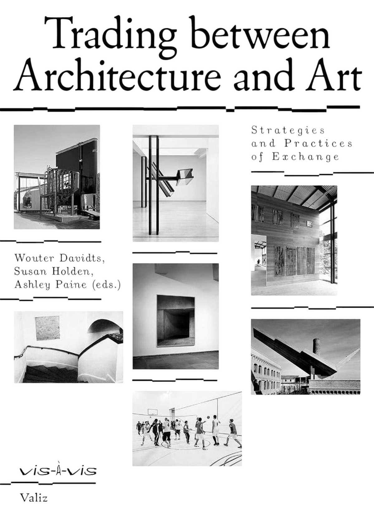 Simone Books cover of Trading between Architecture and Art featuring black and white architectural and art collages.