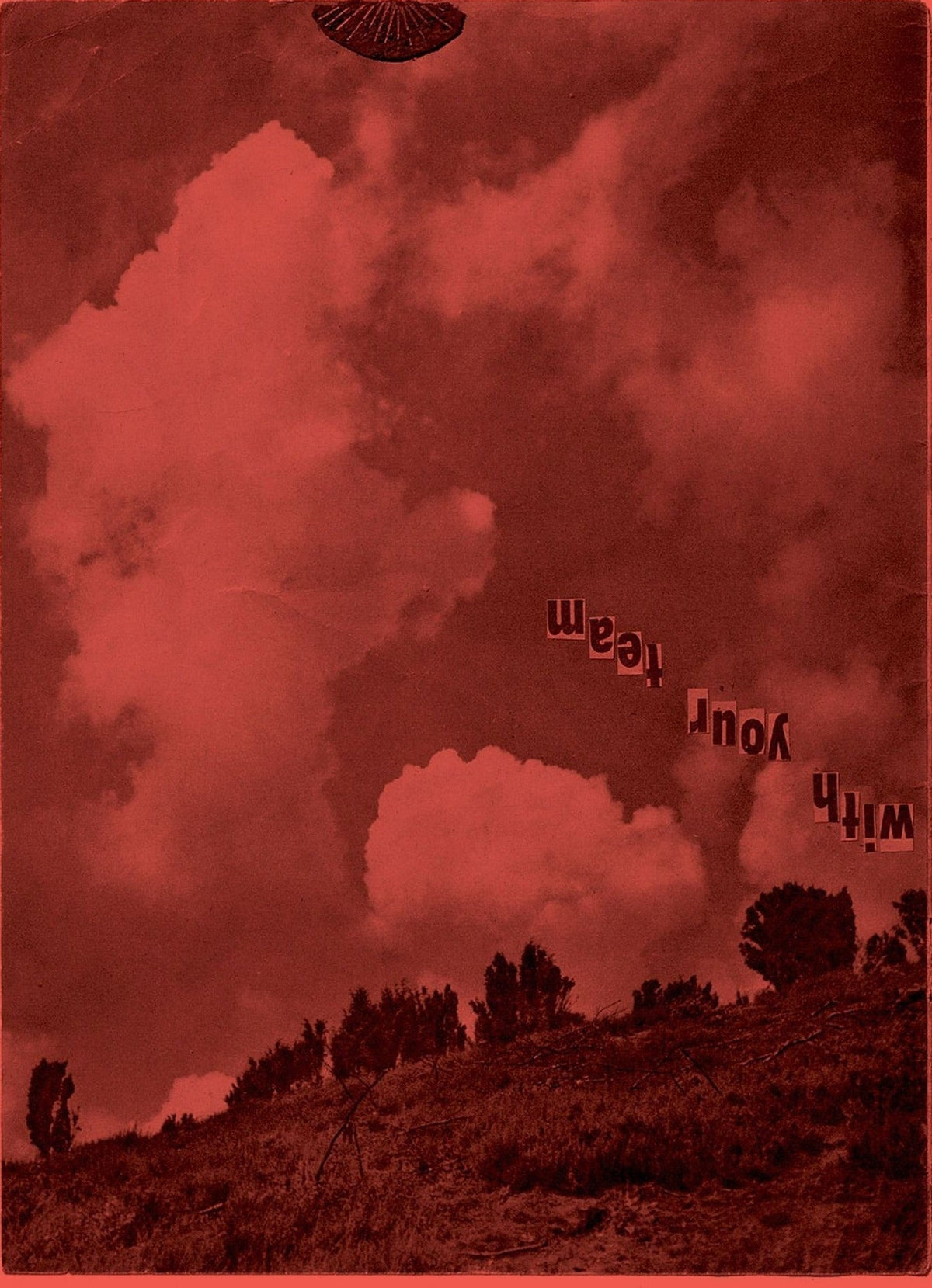 Simone Books Dash Snow Selected Works zine cover featuring red-toned landscape collage with text and clouds