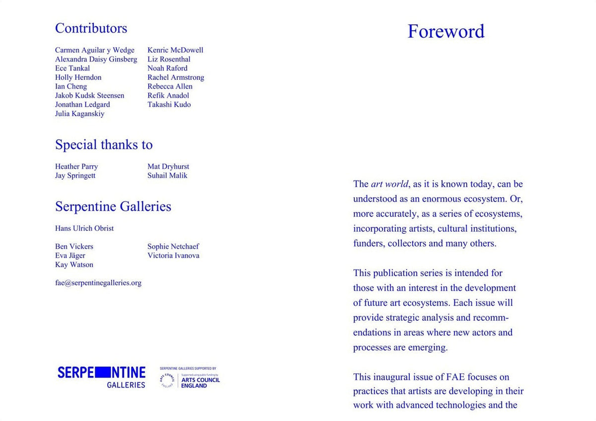 Future Art Ecosystems 1: Art x Advanced Technologies, inside pages 1