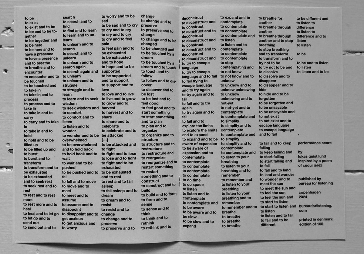 Bureau for Listening — to be […] to listen and to be, inside pages 1