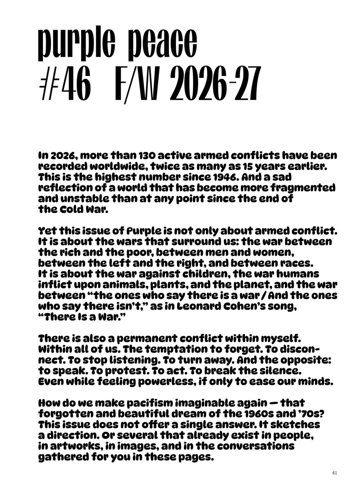 Purple — Issue 46: The Peace Issue, inside pages 2