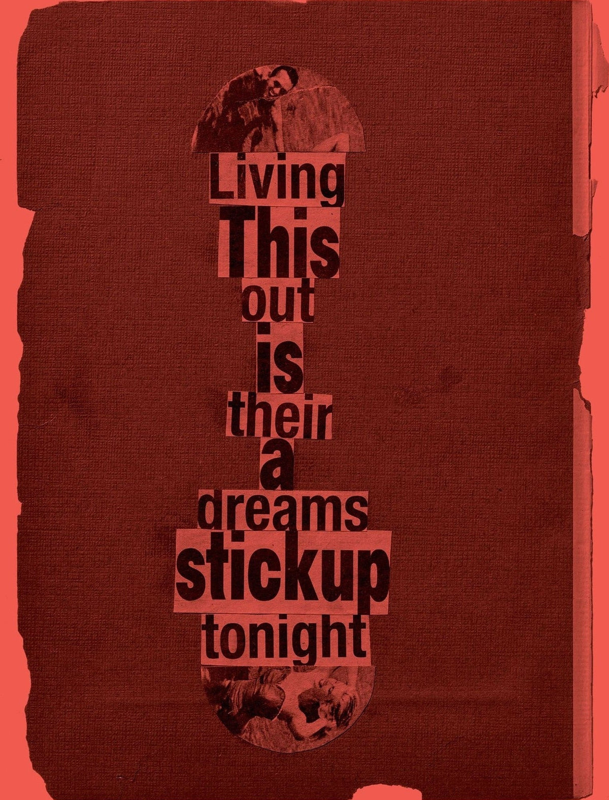 Simone Books Dash Snow Selected Works zine cover featuring black text collage on a textured red paper background.