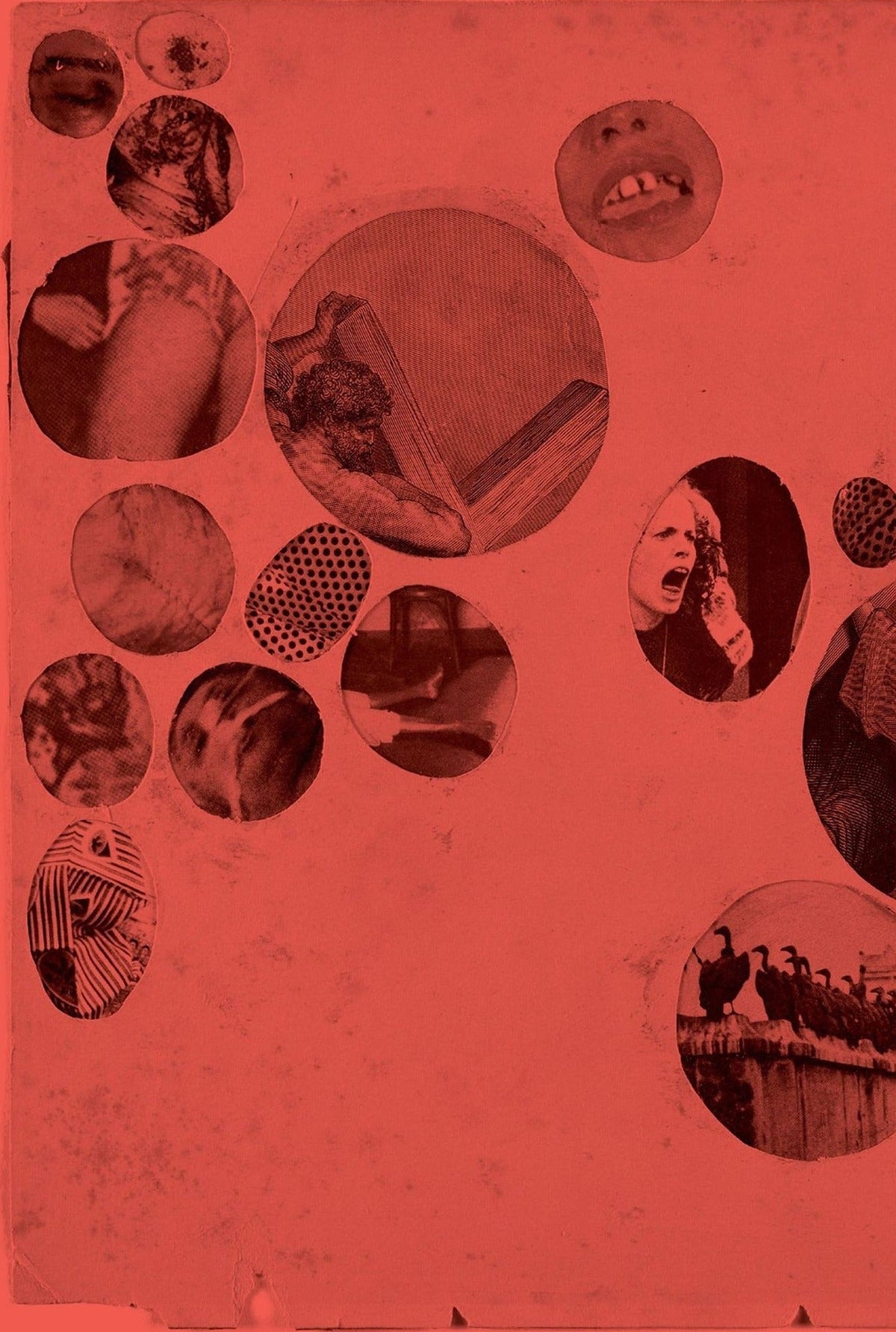 Simone Books Dash Snow Selected Works zine cover featuring black and white Dada-style collages on red paper stock.