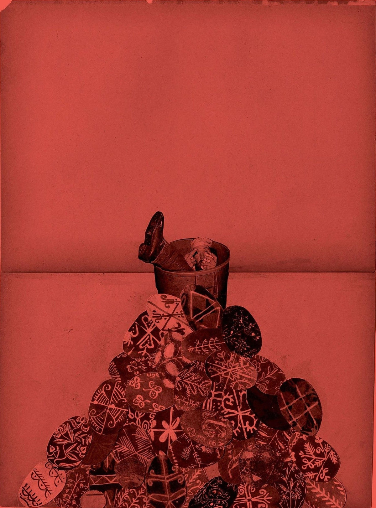 Simone Books Dash Snow Selected Works zine featuring a black and white collage of patterned objects on red paper.