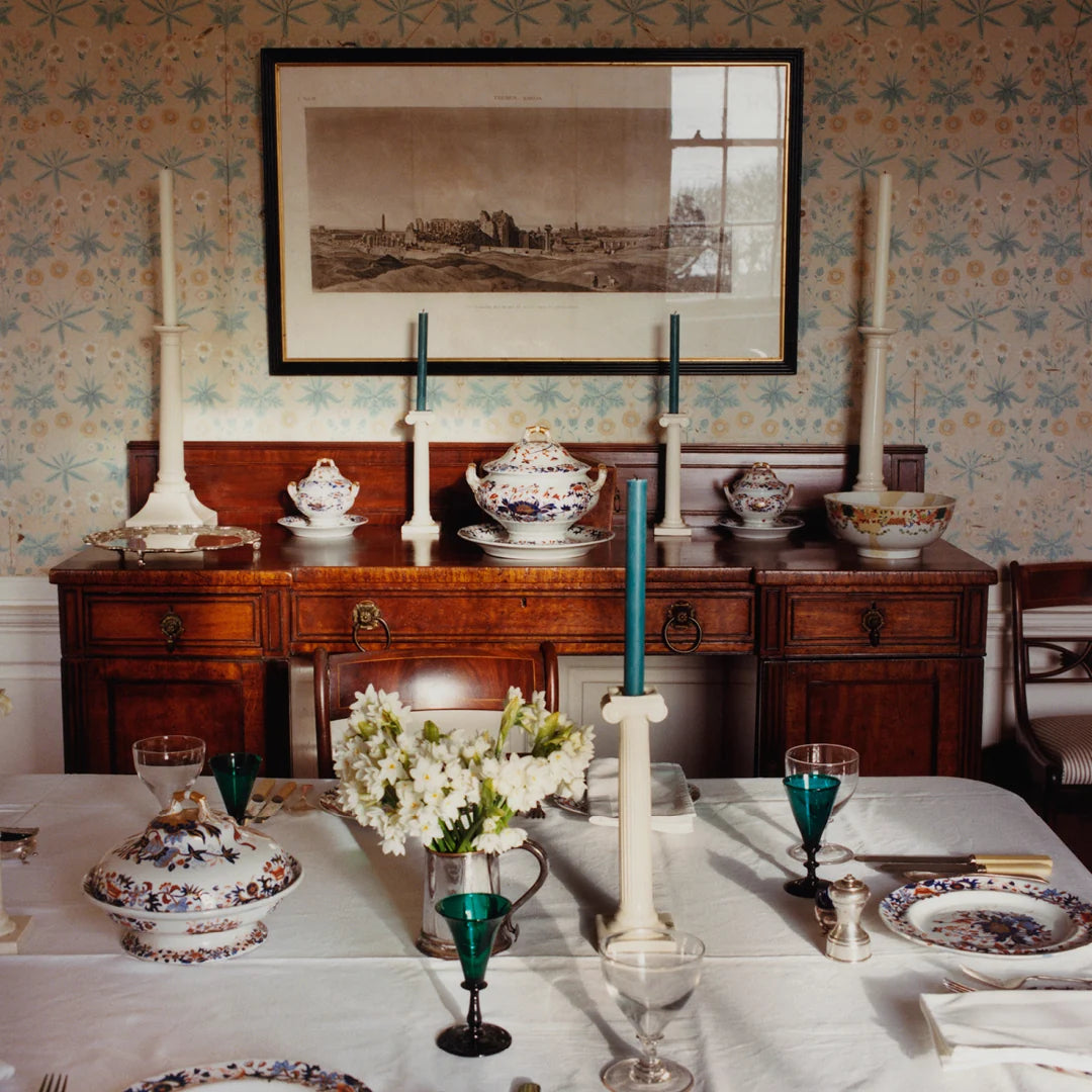 Simone Books Scenery Issue 5 magazine featuring a photograph of a traditional dining room interior with floral decor.